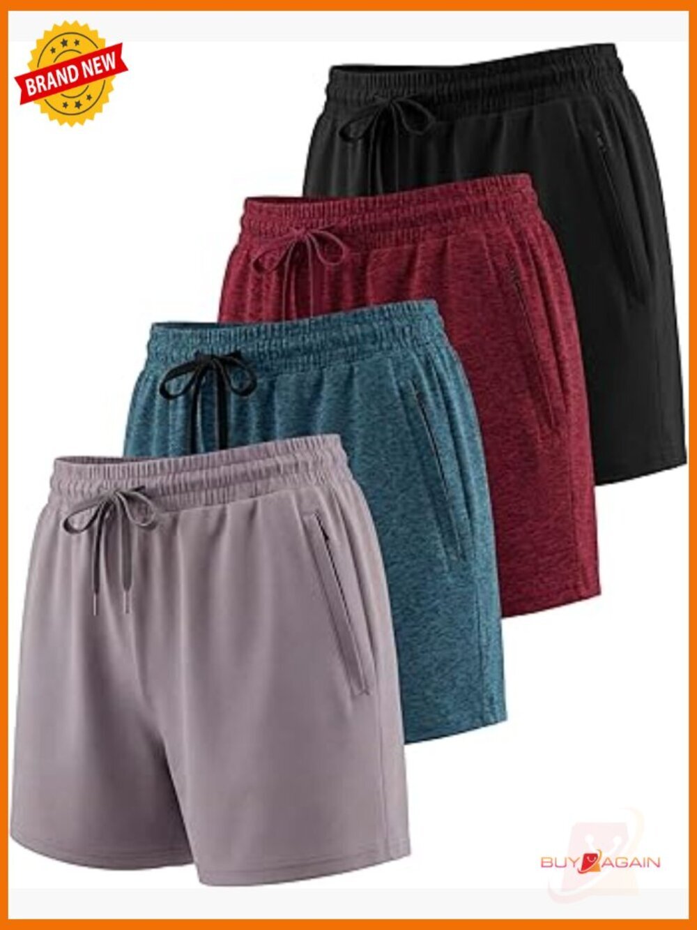 4 Pack Athletic Dry-Fit Lounge Shorts with Zipper Pockets